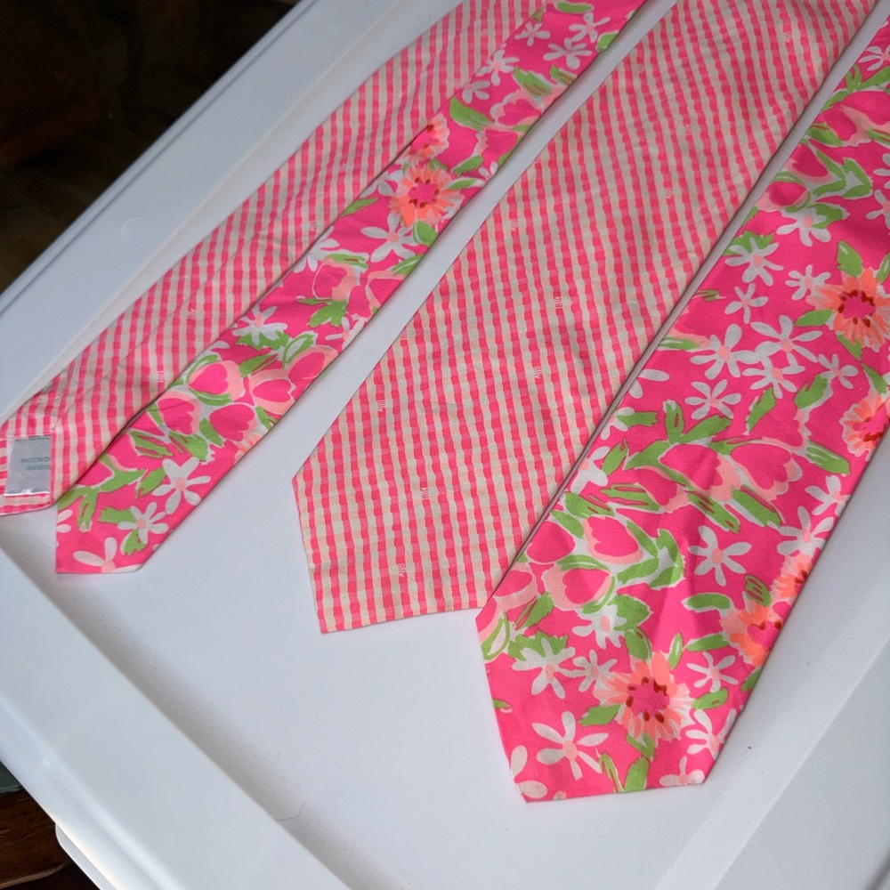 Lilly Pulitzer Pink Floral and Striped Ties Set